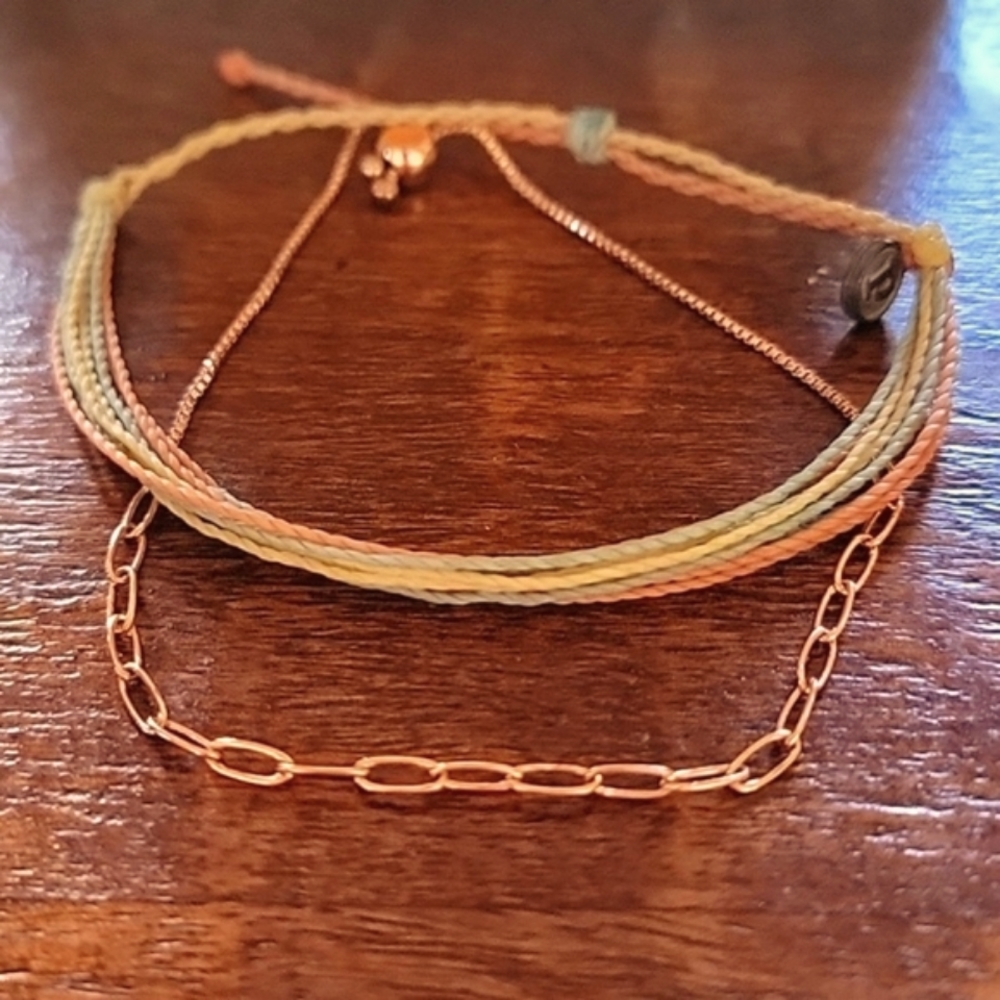 PURA VIDA Rose Goldtone Chain Link Slider and Signature Cord Bracelet Lot